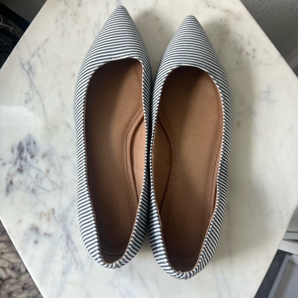 ASOS striped Latch pointed ballet flats